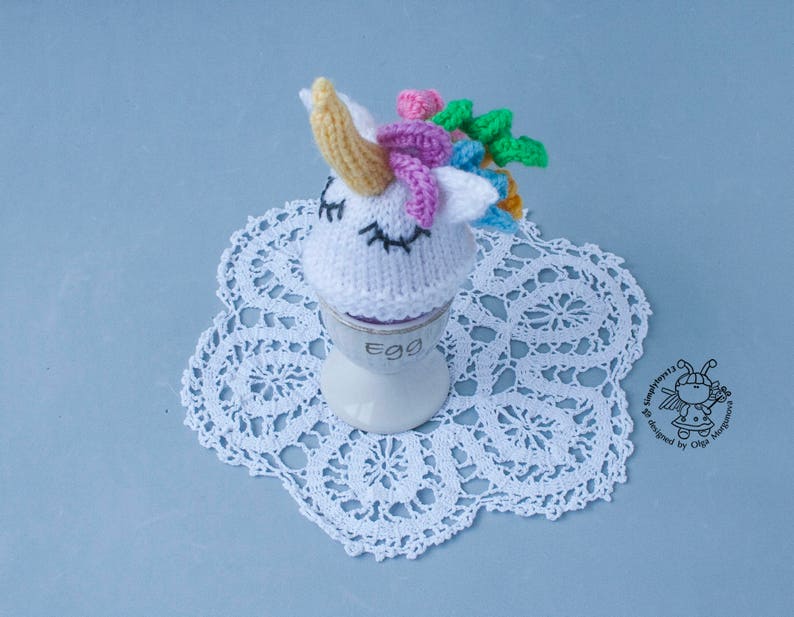 Easter egg cozy Flamingo Owl Unicorn Easter knitting pattern knitted round Instant download Amigurumi hats for eggs Easter decoration image 10