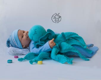 Octopus Toy Baby Lace Blanket. Amigurumi Octopus. PDF instant download. Knitting pattern Knitted round. PDF cute comforter octopus pattern