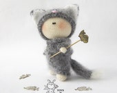 Amigurumi Cat doll. Funny doll kitty. Doll Cat. PDF instant download. Knitting pattern Knitted round. PDF cute pattern. Cat softie doll