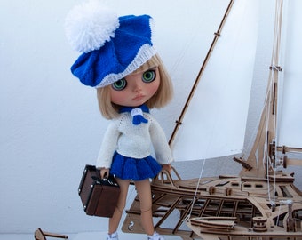 Knitting pattern Sailor outfit for Blythe 12”/32 cm doll and other similar sized dolls. PDF Doll Clothes knitting pattern. Doll clothes