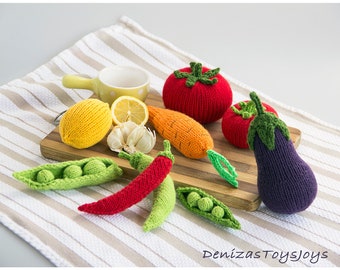 Knitting vegetables pattern set. Vegetables toy knitting patterns. PDF instant download. Knitting pattern. Knitted round.