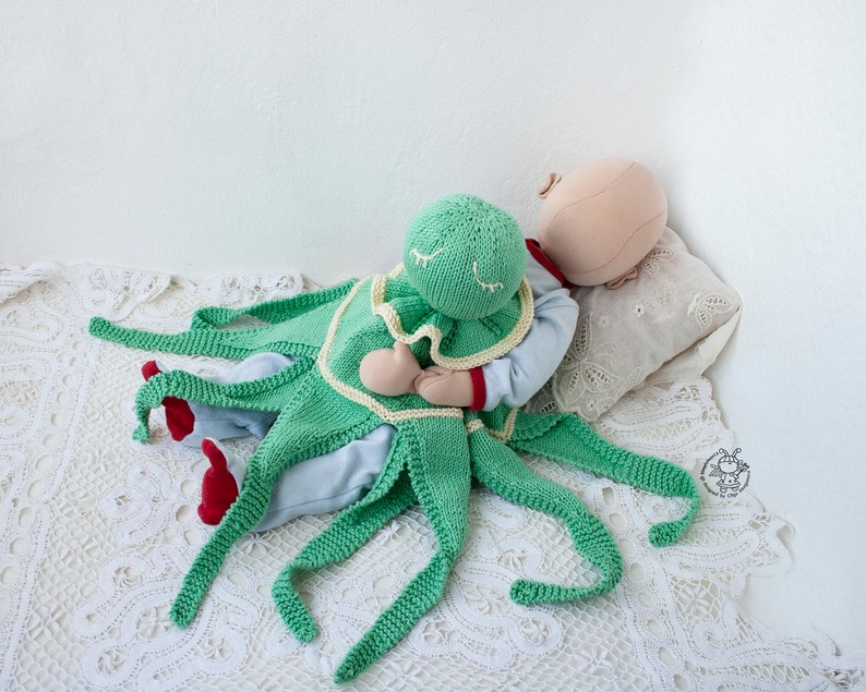 Knitted flat Octopus Toy Baby Lace Blanket. Amigurumi Octopus. Baby Lace Blanket. Instant download. Knitting pattern PDF comforter Octopus image 4