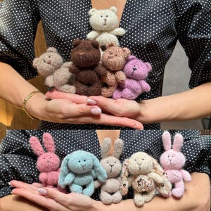 Tiny Bear & Bunny Knitting in the Round Pattern PDF, Mini Toy Knitting Pattern, Tiny Companion Collection, Animal Soft Stuffed Toy