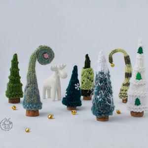 7 Pine Christmas Trees pdf patterns Decoration Xmas & New year Gift Forest Xmas Instant download Knitting pattern Knitted round Pine Tree image 3