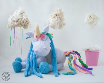Unicorn knitting pattern Knitted round Magical creature PDF unicorn pattern Amigurumi unicorn toy Rainbow unicorn  Rainbow Kids room decor