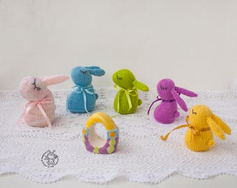 Five Easter Waldorf Bunnies Amigurumi bunny Easter knitting pattern Easter Knit Bunny toy Easter decoration Knitted round Instant download