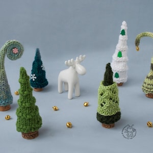 Knitted flat 7 Pine Christmas Trees Decoration. Xmas & New year. pdf pattern Pine Tree