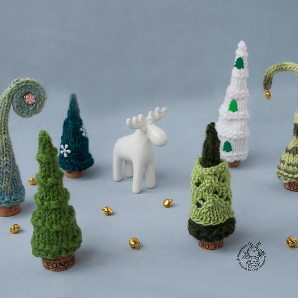 Knitted flat 7 Pine Christmas Trees pdf patterns Decoration Xmas&New year Gift Forest Xmas Instant download Knitting pattern Pine Tree