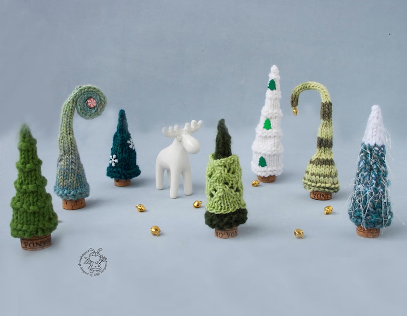 7 Pine Christmas Trees pdf patterns Decoration Xmas & New year Gift Forest Xmas Instant download Knitting pattern Knitted round Pine Tree image 5
