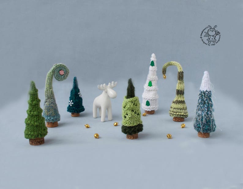 7 Pine Christmas Trees pdf patterns Decoration Xmas & New year Gift Forest Xmas Instant download Knitting pattern Knitted round Pine Tree image 4