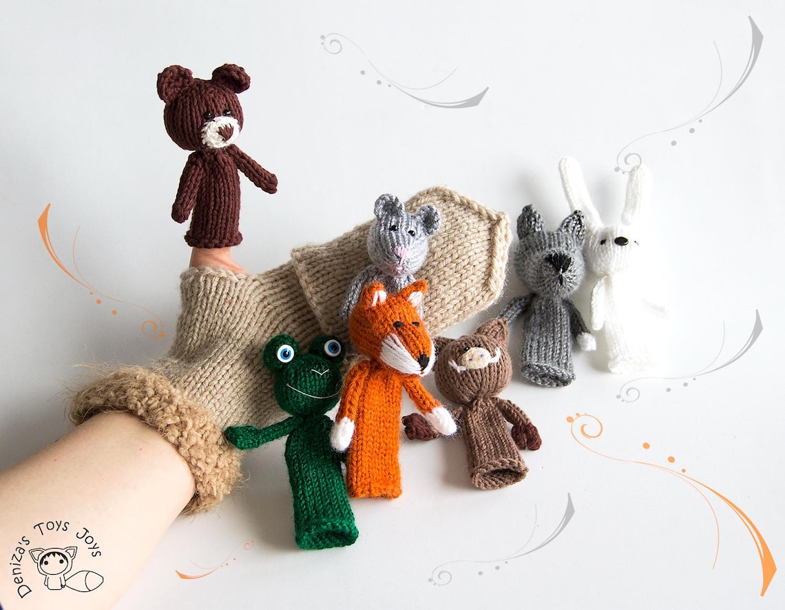 Knitting Round Finger Puppets Pattern Set: 7 Animal Toys (PDF Download ...