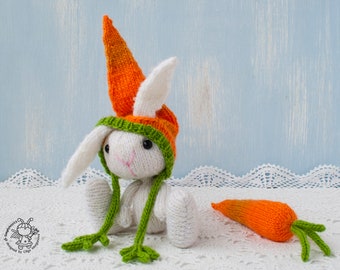 Easter Bunny and carrot. Bunny for Easter knitting pattern Knitted round Amigurumi bunny  Knit bunny toy Easter decoration Rabbit