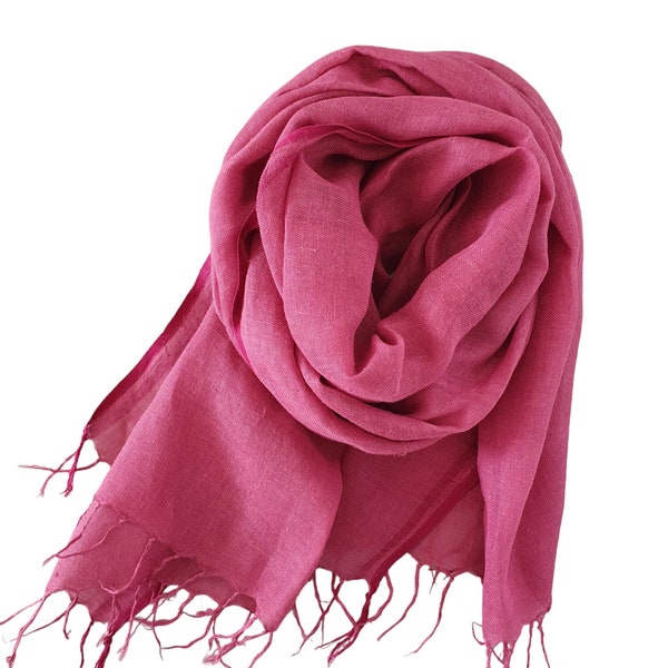 Pink Linen Scarf for Women | Lightweight Scarf | Handmade Ladies Scarf | Presents for Her | Fair Trade Sustainable Vegan | Letterbox Gift