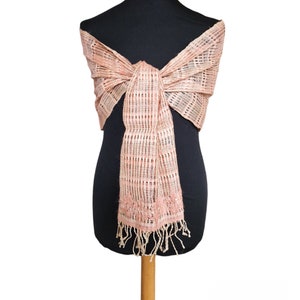 Raw Silk Scarf with Embroidery for Women | Unique Peach Silk Stole | Handwoven Fair Trade Stole| Present for Mum | Letterbox Gift |