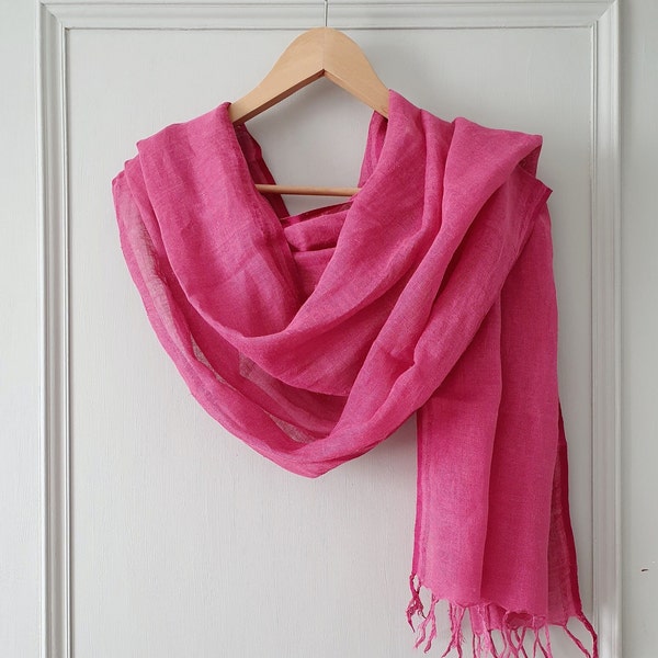 Bright Pink Linen Scarf for Women | Lightweight Scarf | Handmade Ladies Scarf | Presents for Her | Fair Trade Sustainable Vegan Gift