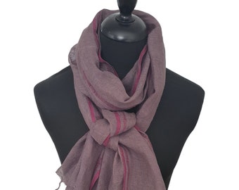 Purplish Grey Linen Scarf for Women, Handwoven and Lightweight Ladies Scarf, Fairtrade and Eco-Friendly Letterbox Gift, Present for Mum