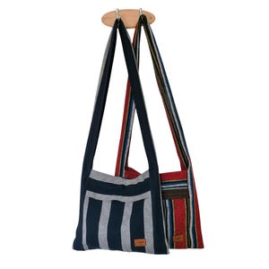 Fair Trade Wide Strap Crossbody Bag | Woven Cotton Slouchy Sling Bag | Lightweight Washable Everyday Tote | Spacious, Travel & Beach Bag