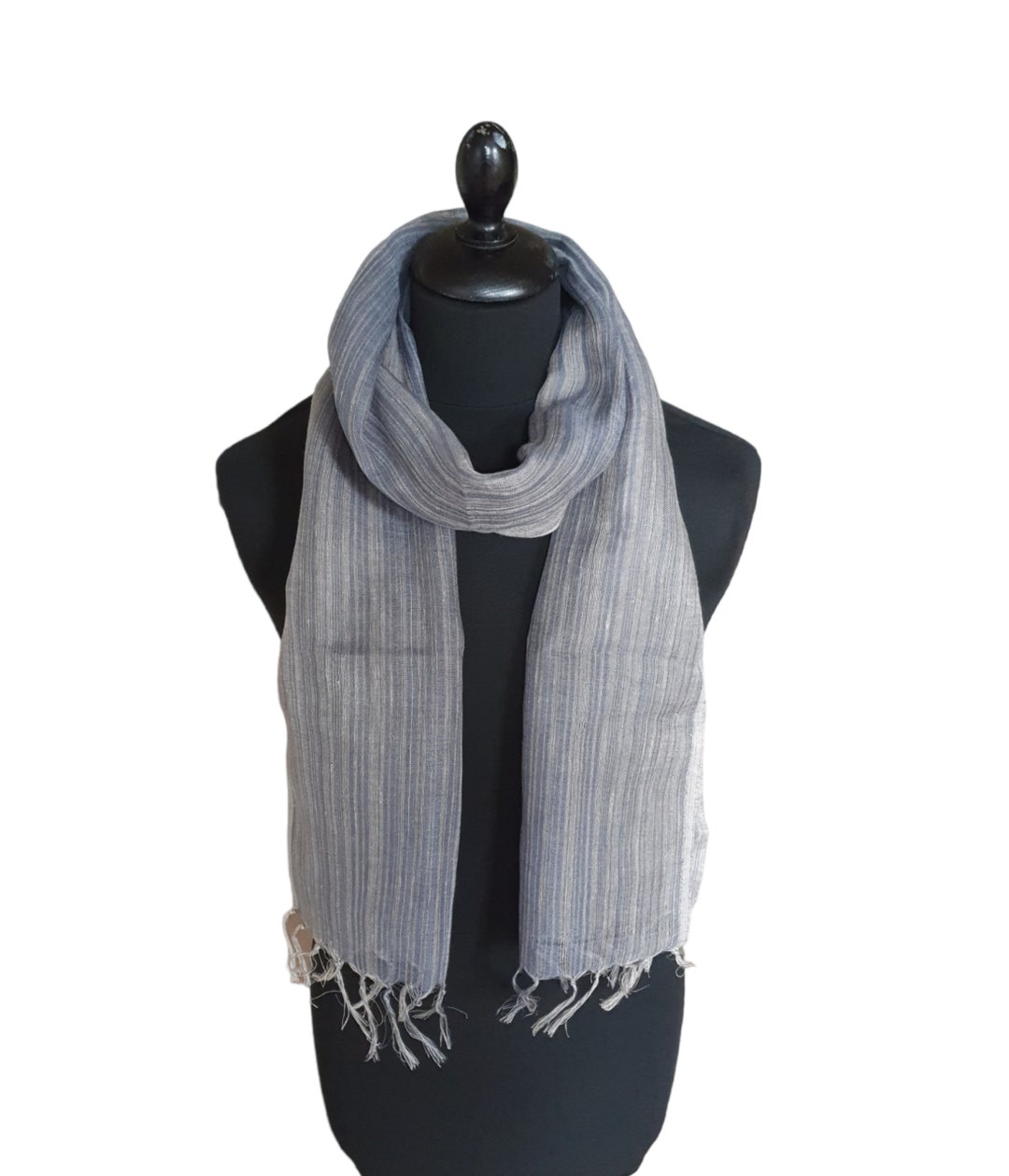 Skinny Grey Linen Scarf for Men Striped Scarf Lightweight Etsy UK