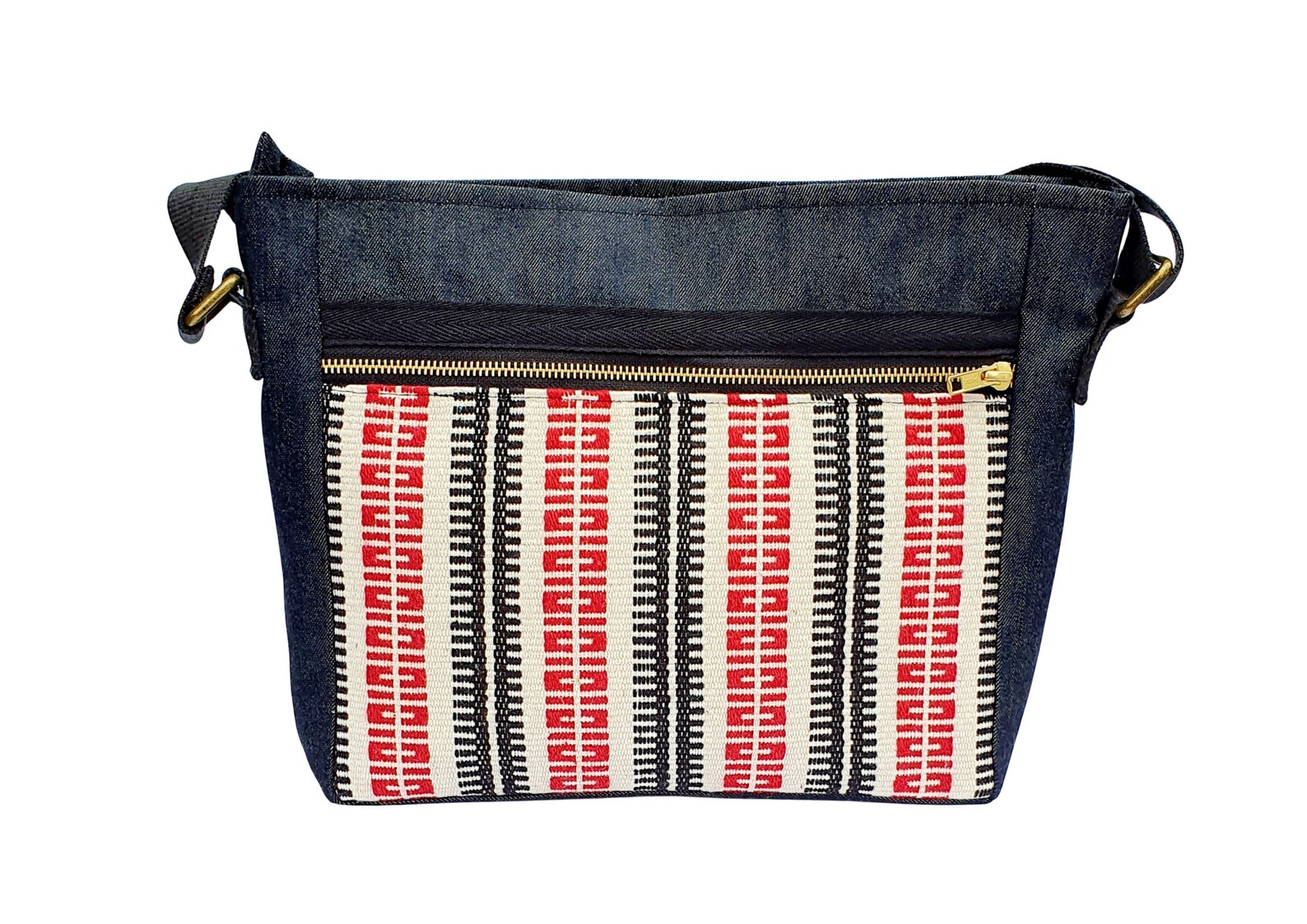 Red and white crossbody bag for women Denim canvas messenger Etsy