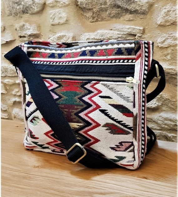Shoulder Bag Full Zip Fully Lined Aztec Woven Patterns NEW