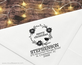 Return Address Wood Mounted Stamp Custom Address Stamp S053W Holiday Address Stamp Christmas Rubber Stamp Christmas Address Stamp
