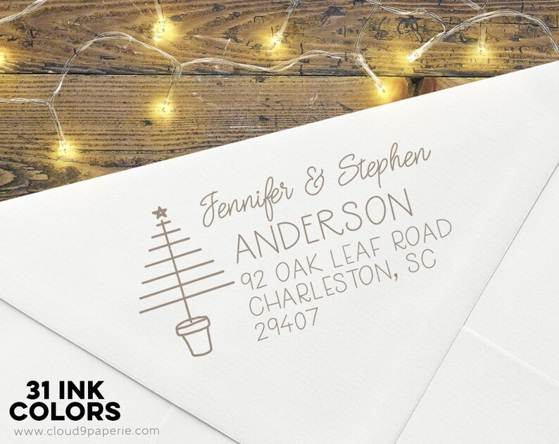 Holiday Address Stamp Holiday Return Address Self Inking Stamp Christmas Address Stamp S074 Scandinavian Christmas Tree Custom Address