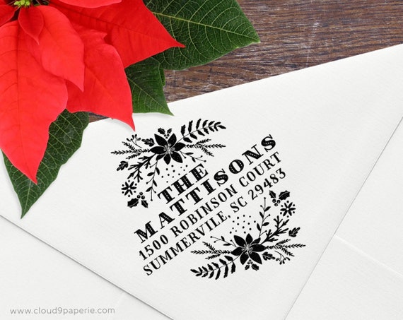 Return Address Wood Mounted Stamp Custom Address Stamp S053W Holiday Address Stamp Christmas Rubber Stamp Christmas Address Stamp