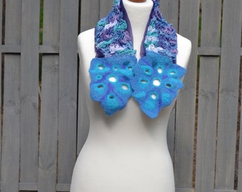 Blue Nuno Felted scarf collar handmade