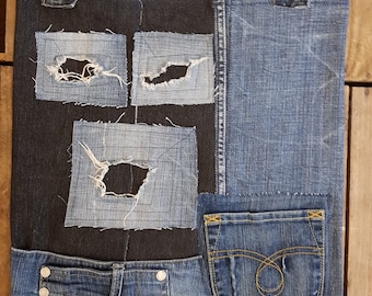 Handgemachte Denim-Tasche aus recycelten Jeans, blau, Denim, Recycling,