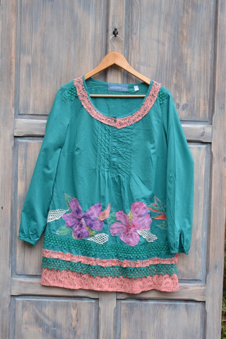 Cotton tunic M boho dress bohemian upcycled image 1