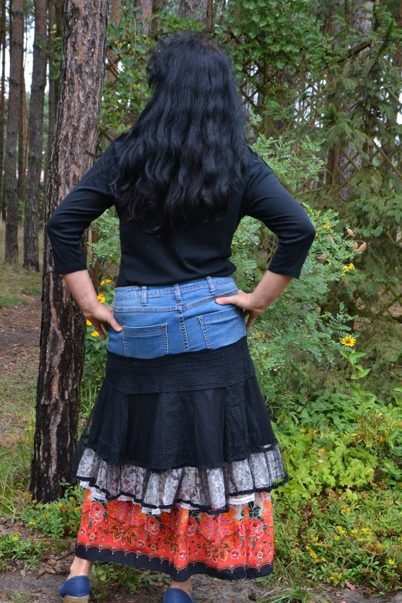 Gypsy skirt folk L XLrecycled long skirt hippi image 3