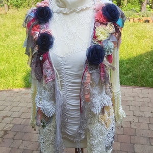 Art to wear, ornate Jacket, Upcycled jacket, Romantic vintage jacket, Wearable Art, Hand Embroidered, Upcycled Clothing image 4