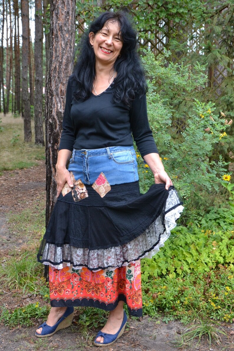 Gypsy skirt folk L XLrecycled long skirt hippi image 4