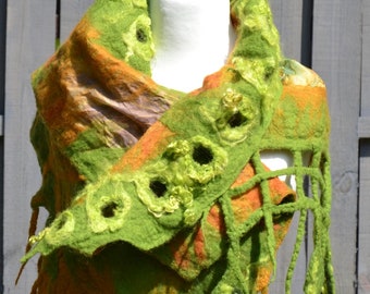 Felted Scarf, Green felted Scarf, Felted Blanket