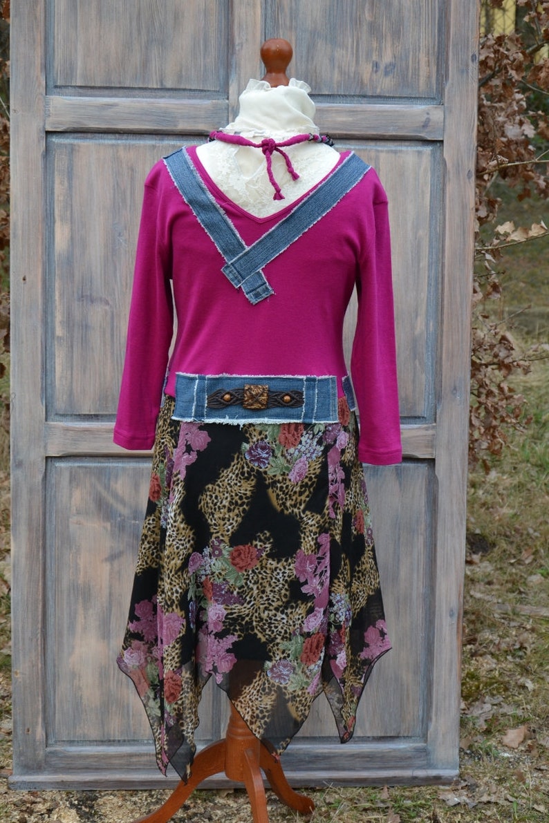 Romantic upcycled dress gypsy clothing dress L XL image 2