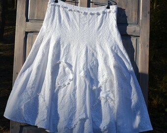 White Boho skirt women's cotton lace