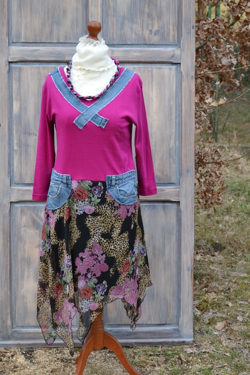 Romantic upcycled dress gypsy clothing dress L XL image 3