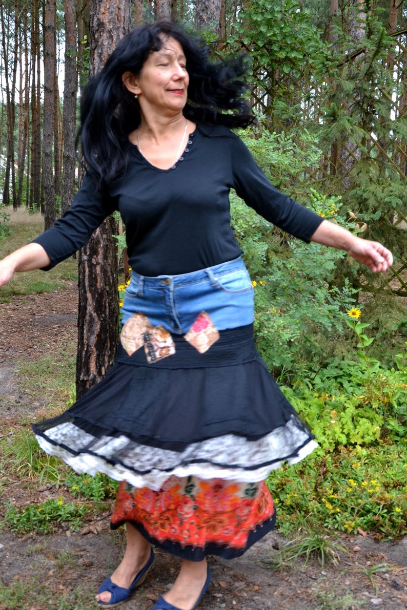 Gypsy skirt folk L XLrecycled long skirt hippi image 2