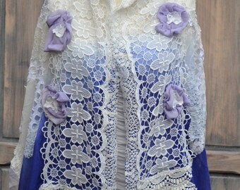 Romantic lace shawl boho blue violet