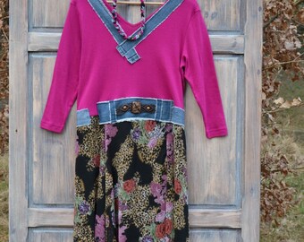 Romantic upcycled dress gypsy clothing dress L XL