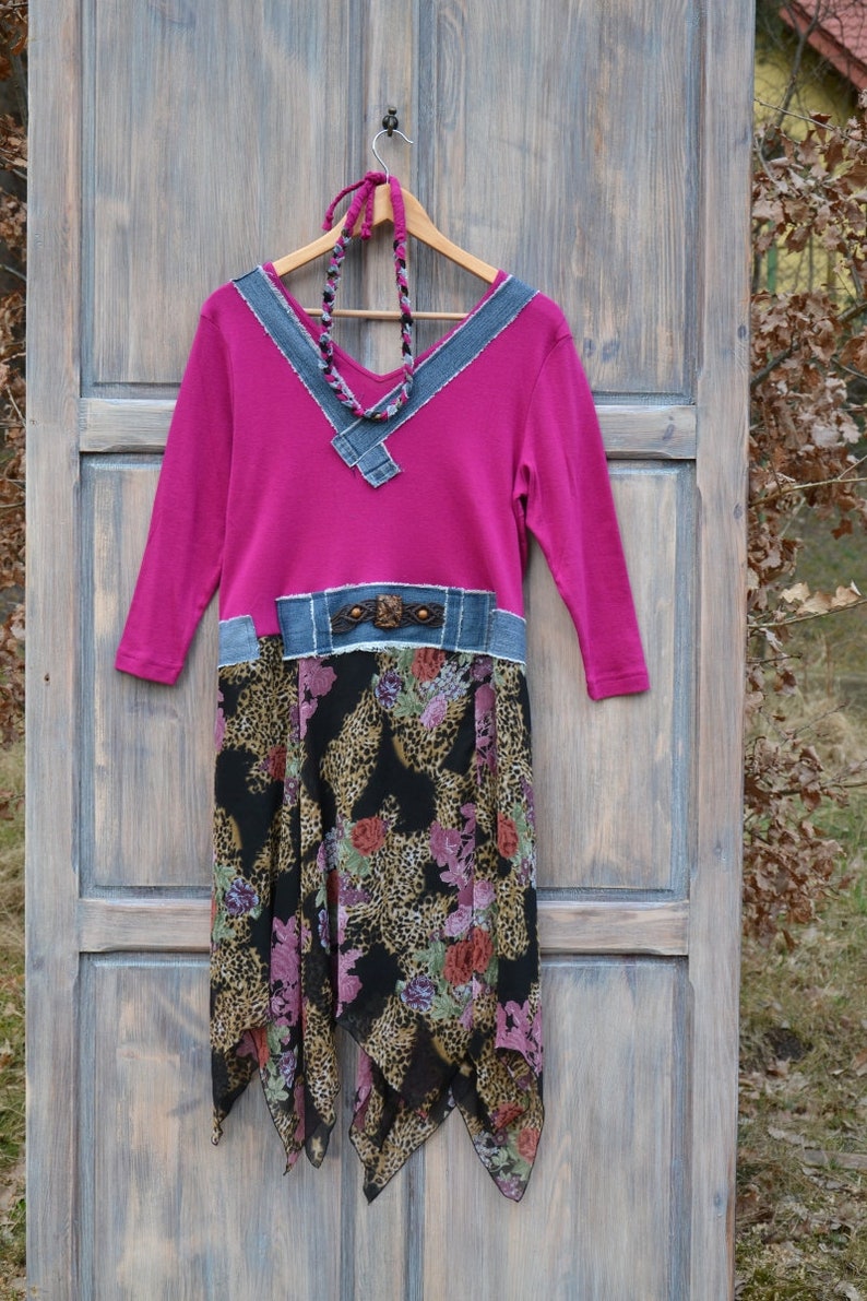 Romantic upcycled dress gypsy clothing dress L XL image 1