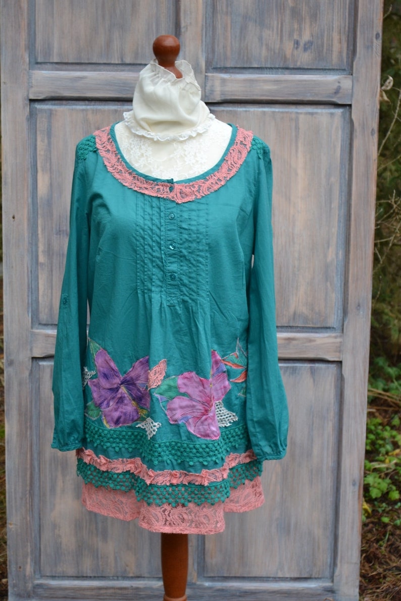 Cotton tunic M boho dress bohemian upcycled image 2