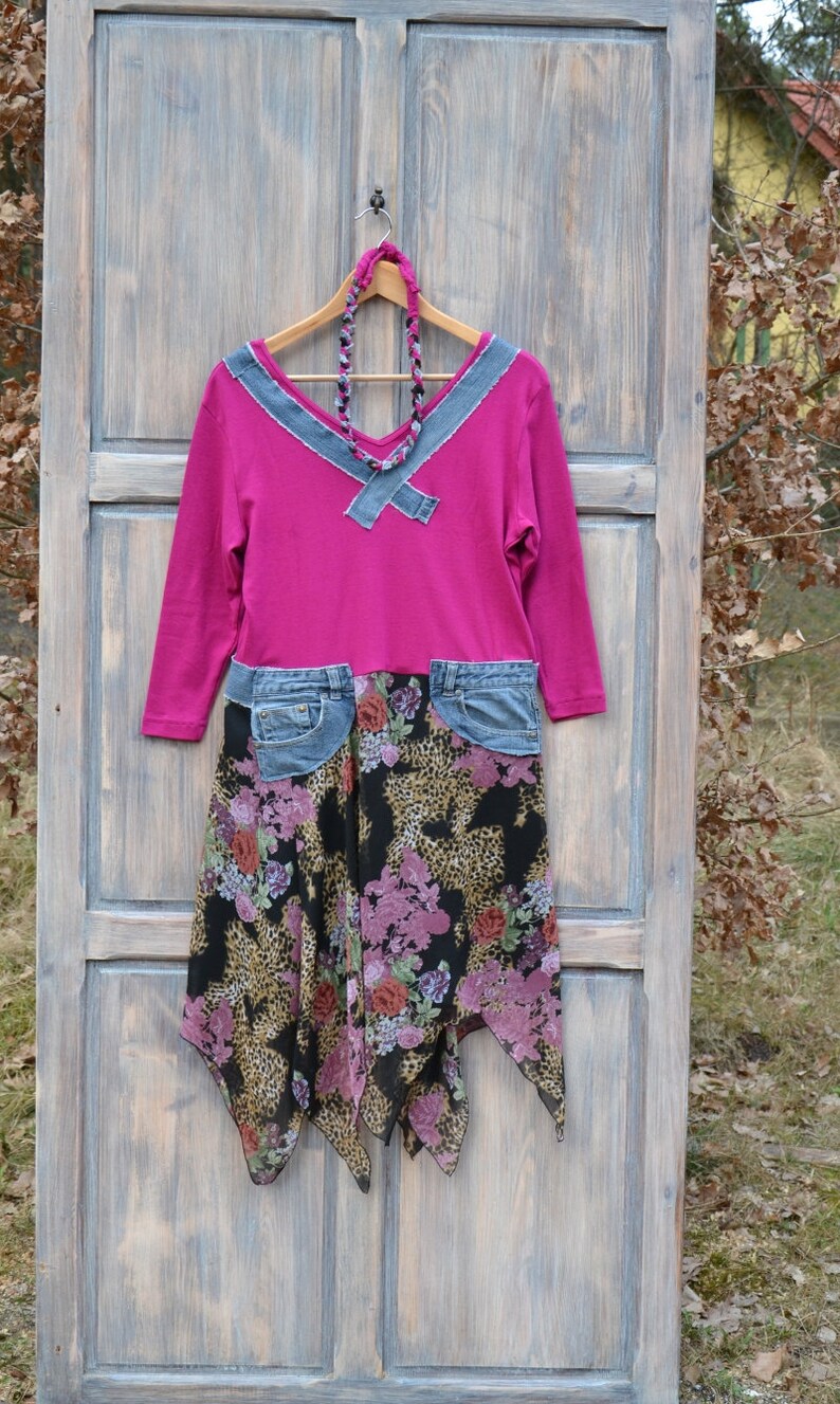 Romantic upcycled dress gypsy clothing dress L XL image 4