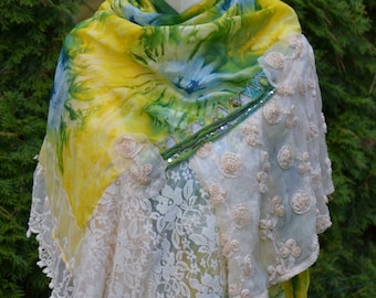 Romantic big shawl Artistic scarf wearart boho gypsy silk