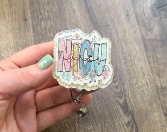 NICU Nurse Pastel Doodles Badge Reel | NICU Nurse Badge Reel | Gifts For Nurses | Glitter Badge Reel | Acrylic Badge Reel | RN