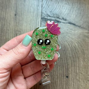 Cute Cactus Badge Reel | Gifts For Nurses | Glitter Badge Reel | Acrylic Badge Reel | Nursing | Nurse Badge Reel | Succulent Badge Reel