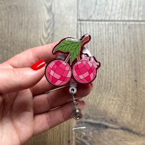 Stay Sweet Disco Ball Cherries Badge Reel | Nurse Badge Reel | Gifts For Nurses | Glitter Badge Reel | RN Badge Reel | Acrylic Badge Reel