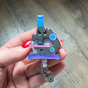 Cute Science Microscope Badge Reel | Gifts For Healthcare Workers | Glitter Badge Reel | Laboratory | Healthcare Worker | Science Badge Reel