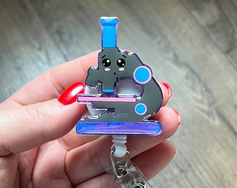 Cute Science Microscope Badge Reel | Gifts For Healthcare Workers | Glitter Badge Reel | Laboratory | Healthcare Worker | Science Badge Reel