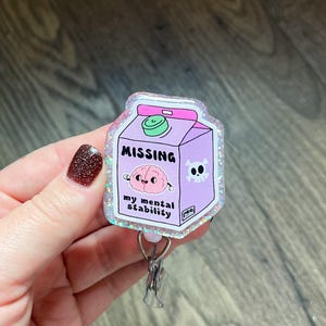 Missing Mental Stability Milk Carton Badge Reel | Gifts For Nurses | Mental Health Badge Reel | Healthcare | Glitter Badge Reel | RN